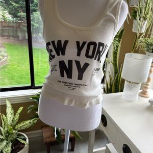 Free People White Graphic Tank Top